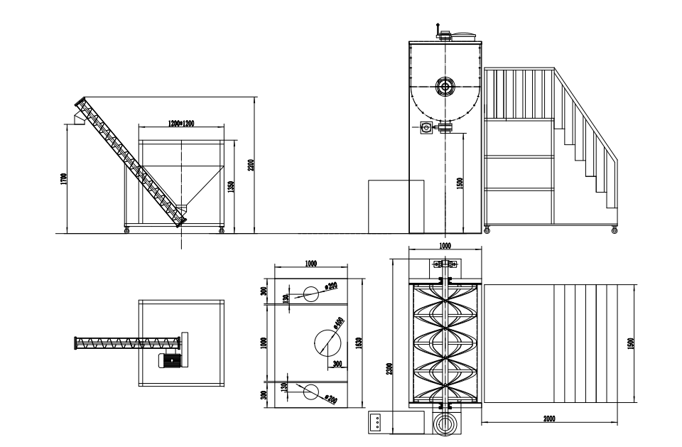 Système de ruban horizontal de 1000L avec convoyeur à vis